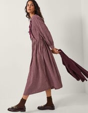 Agatha Tie Front Check Midi Dress, Red (CHERRY), large