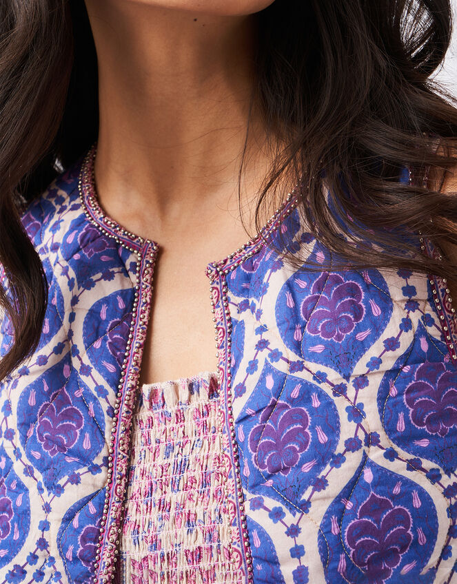 Petite Mendigote Print Embellished Waistcoat, Blue (INDIGO), large