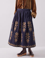 East Sophia Floral Embroidered Midi Skirt, Blue (NAVY), large