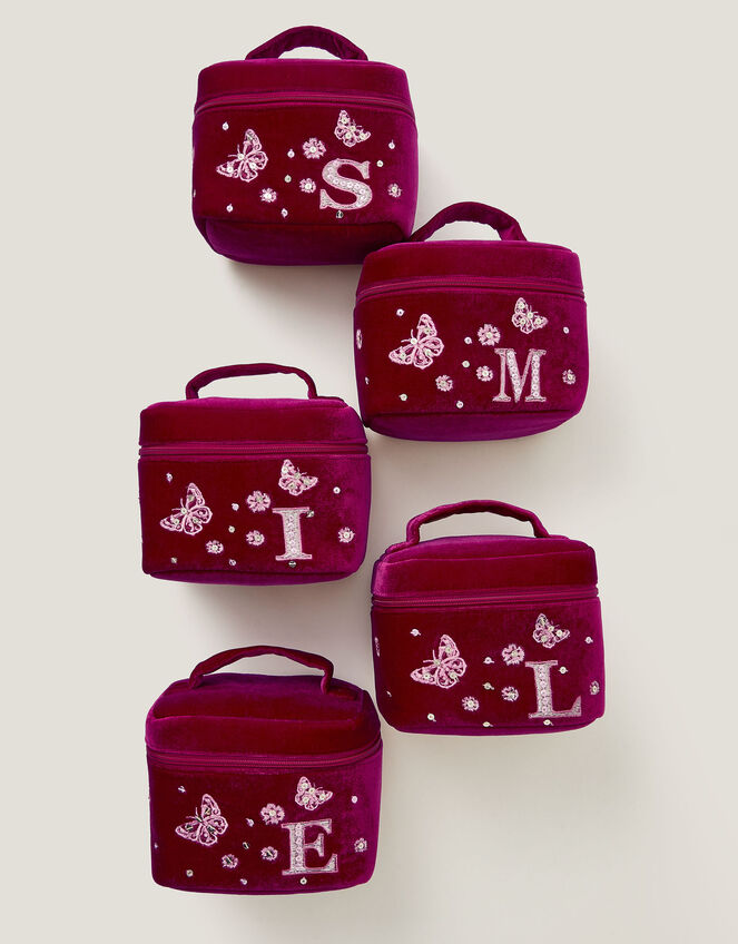 Initial Velvet Make Up Bag, Red (BURGUNDY), large