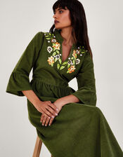 Embroidered Floral Cord Dress, Green (GREEN), large