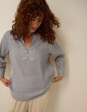 Alexa Stripe Linen Blend Top, Blue (BLUE), large