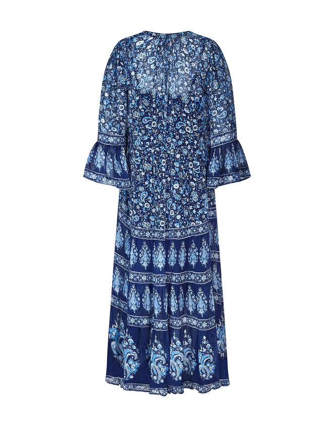 East Print Tiered Maxi Dress Blue