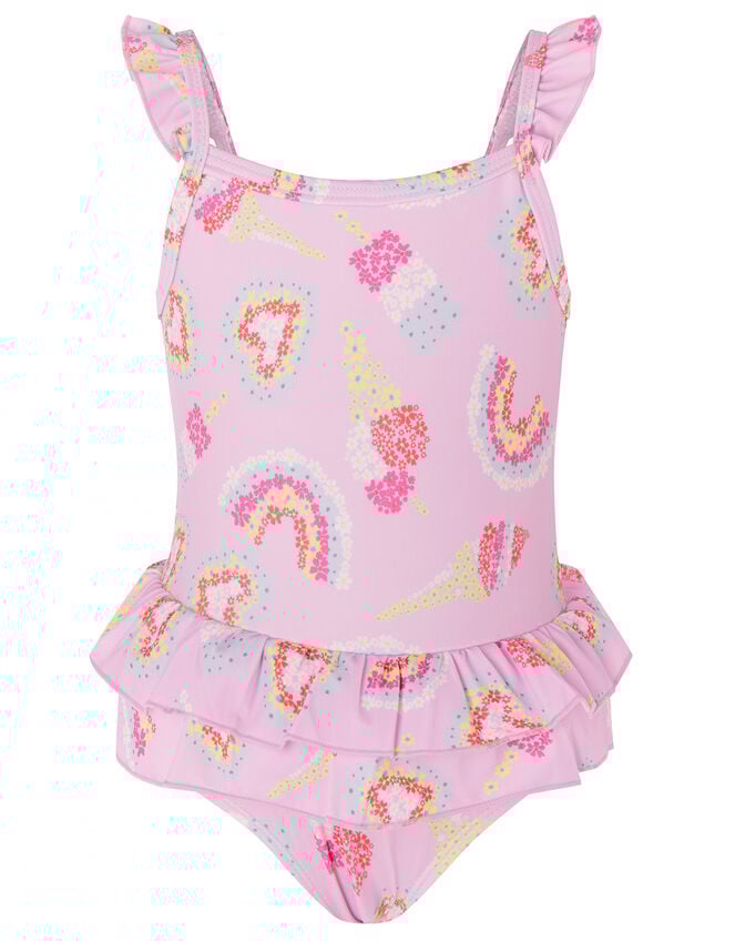 Baby Rainbow Frill Swimsuit , Pink (PALE PINK), large