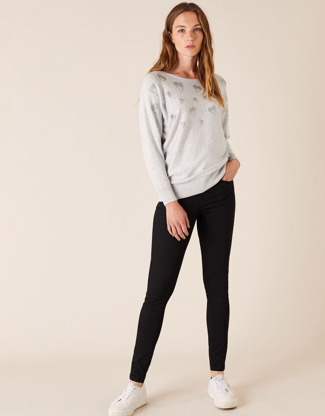 Heart Hotfix Gem Jumper with Sustainable Viscose, Grey (GREY MARL), large