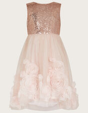 Arabella 3D Roses Dress, Pink (DUSKY PINK), large