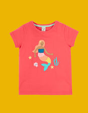 Frugi Mermaid Appliqué T-Shirt, Pink (PINK), large