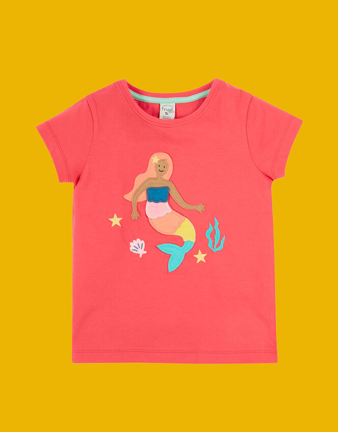 Frugi Mermaid Appliqué T-Shirt, Pink (PINK), large
