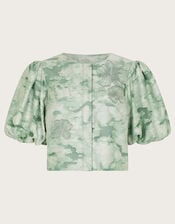 Josie Puff Sleeve Floral Jacquard Top, Green (SAGE), large
