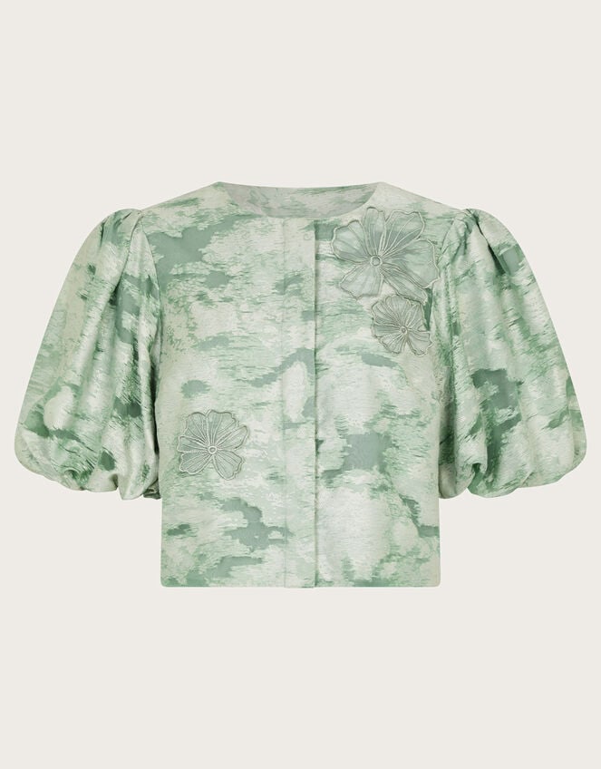 Josie Puff Sleeve Floral Jacquard Top, Green (SAGE), large