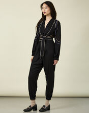 Tallulah and Hope Embroidered Satin Wrap Jumpsuit, Black (BLACK), large
