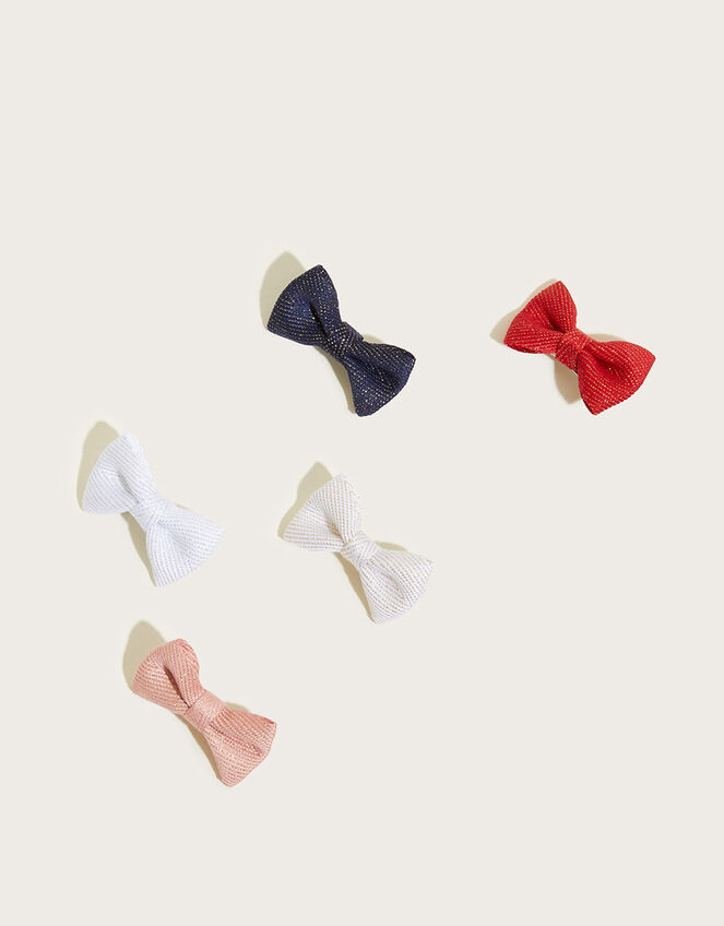School Mini Bow Hair Clips 5 Pack, , large