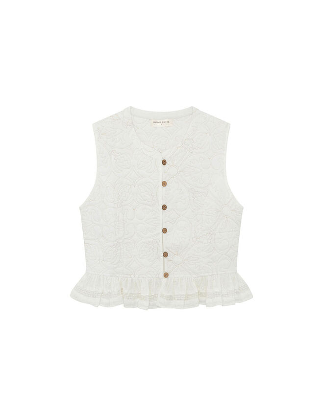 Maison Hotel Sandro Quilted Frill Waistcoat, Ivory (IVORY), large