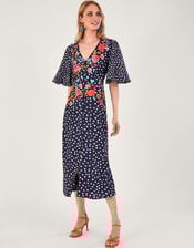 Rori Embroidered Tea Dress, Blue (NAVY), large