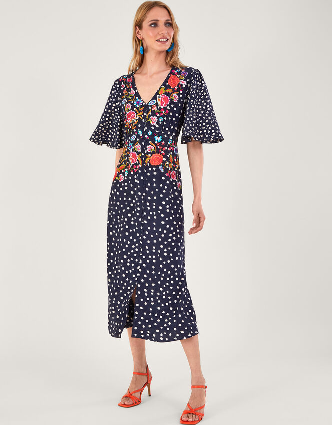 Rori Embroidered Tea Dress, Blue (NAVY), large