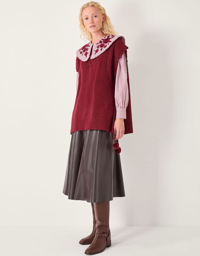 Coco Sleeveless Cable Knit Poncho, Red (BURGUNDY), large