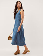 Tessa Sleeveless Denim Midi Dress, Blue (MID AUTHENTIC BLUE), large