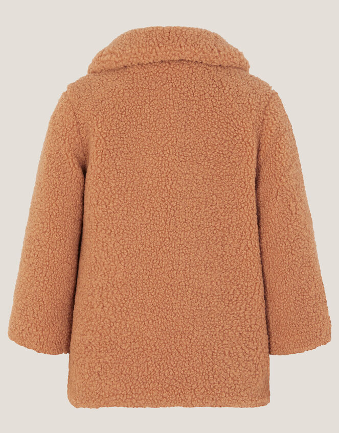 Baby Floral Embroidered Faux Shearling Coat, Camel (CAMEL), large