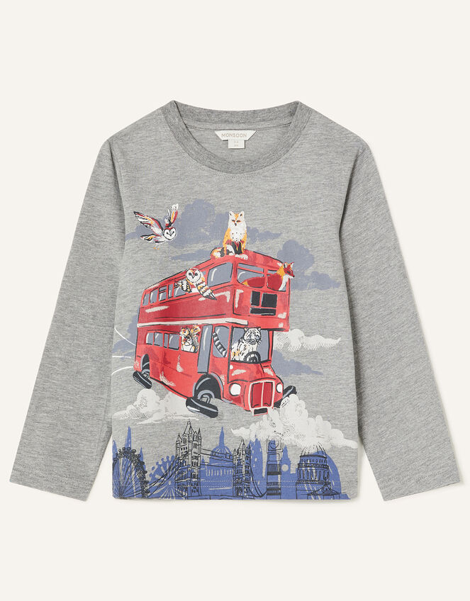 Flying Bus Long Sleeve T-Shirt, Grey (GREY), large
