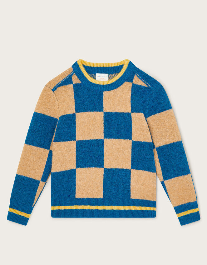 Checkerboard Knit Jumper, Blue (BLUE), large