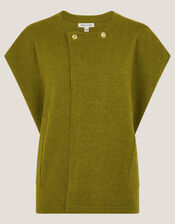 Double Breasted Knit Poncho Vest, Green (OLIVE), large