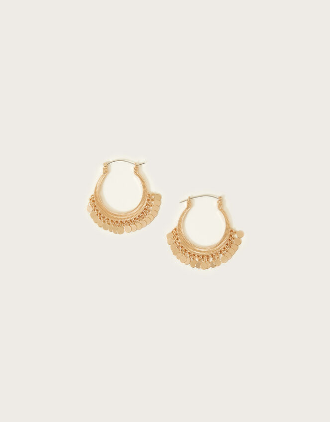 Coin Charm Hoop Earrings, , large