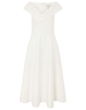 Grace Bardot Midi Bridal Dress, Ivory (IVORY), large