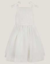 Olivia Pearl Ruched Tulle Dress, Ivory (IVORY), large