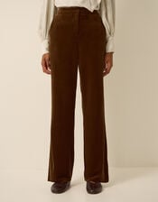Mila Velvet Straight Leg Trousers, Green (KHAKI), large