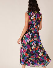 Bonnie Floral Burnout Print Midi Dress, Black (BLACK), large