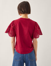 Bel Broderie Sleeve T-Shirt, Red (RED), large