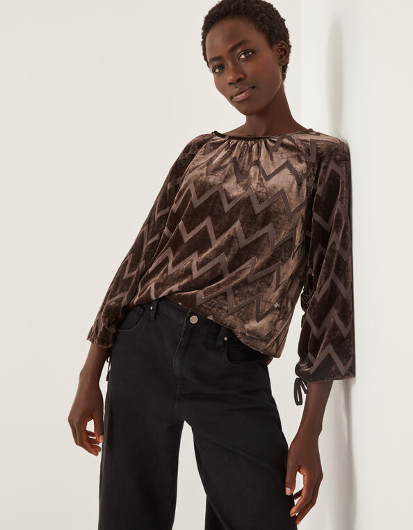 Keisha Geometric Velvet Top, Brown (CHOCOLATE), large