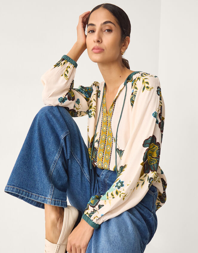 Zenya Floral Print Blouse, Green (GREEN), large