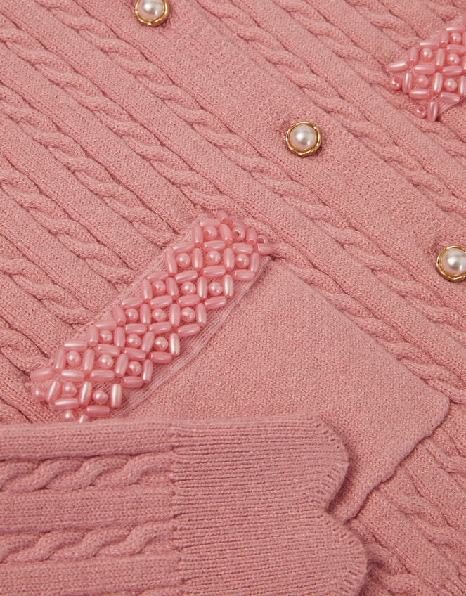 Embellished Cable Knit Cardigan, Pink (PINK), large
