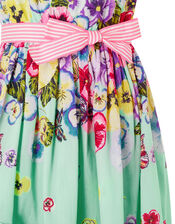 Pansy Print Asymmetric Hem Dress, Green (GREEN), large