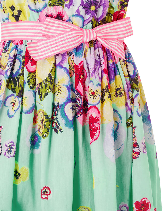 Pansy Print Asymmetric Hem Dress, Green (GREEN), large