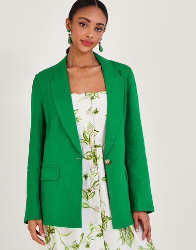 Stella Jacket in Linen Blend, Green (GREEN), large