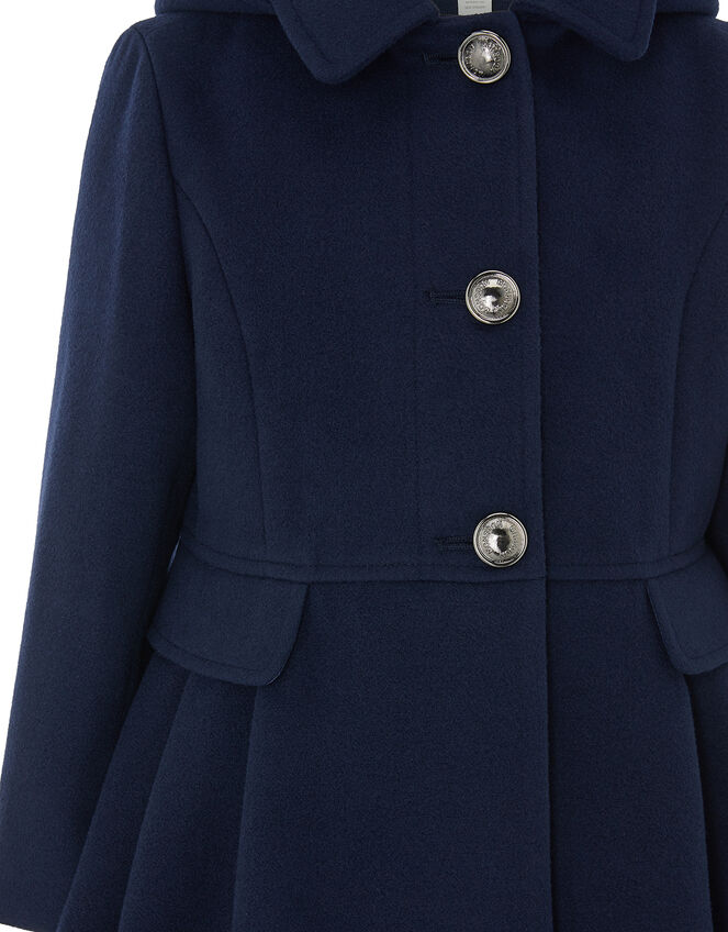Navy Skirted Coat with Recycled Fabric, Blue (NAVY), large