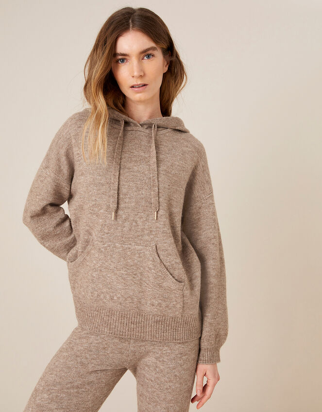 LOUNGE Knit Pocket Hoody, Camel (OATMEAL), large