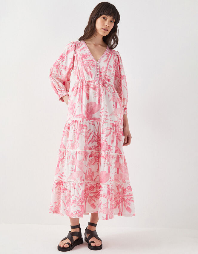 East Nanda Tropical Print Midi Dress, Pink (PINK), large