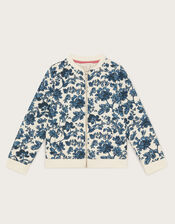 Floral Quilted Bomber Jacket, White (WHITE), large