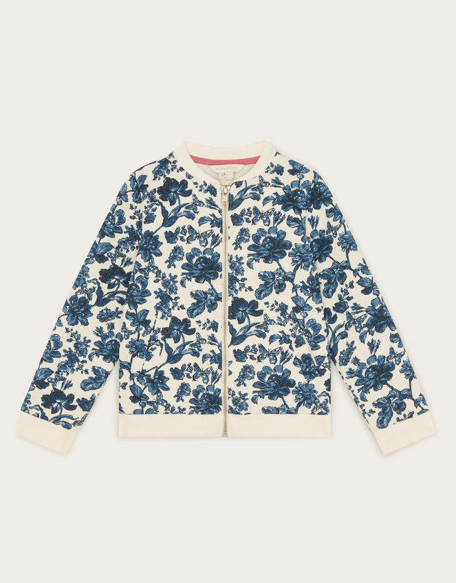 Floral Quilted Bomber Jacket, White (WHITE), large