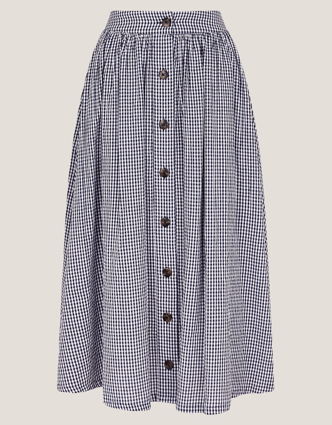 Bea Gingham Button Midi Skirt, Blue (NAVY), large