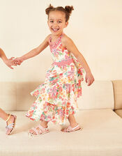 Tropical Flamingo Print Halter Maxi Dress, Ivory (IVORY), large