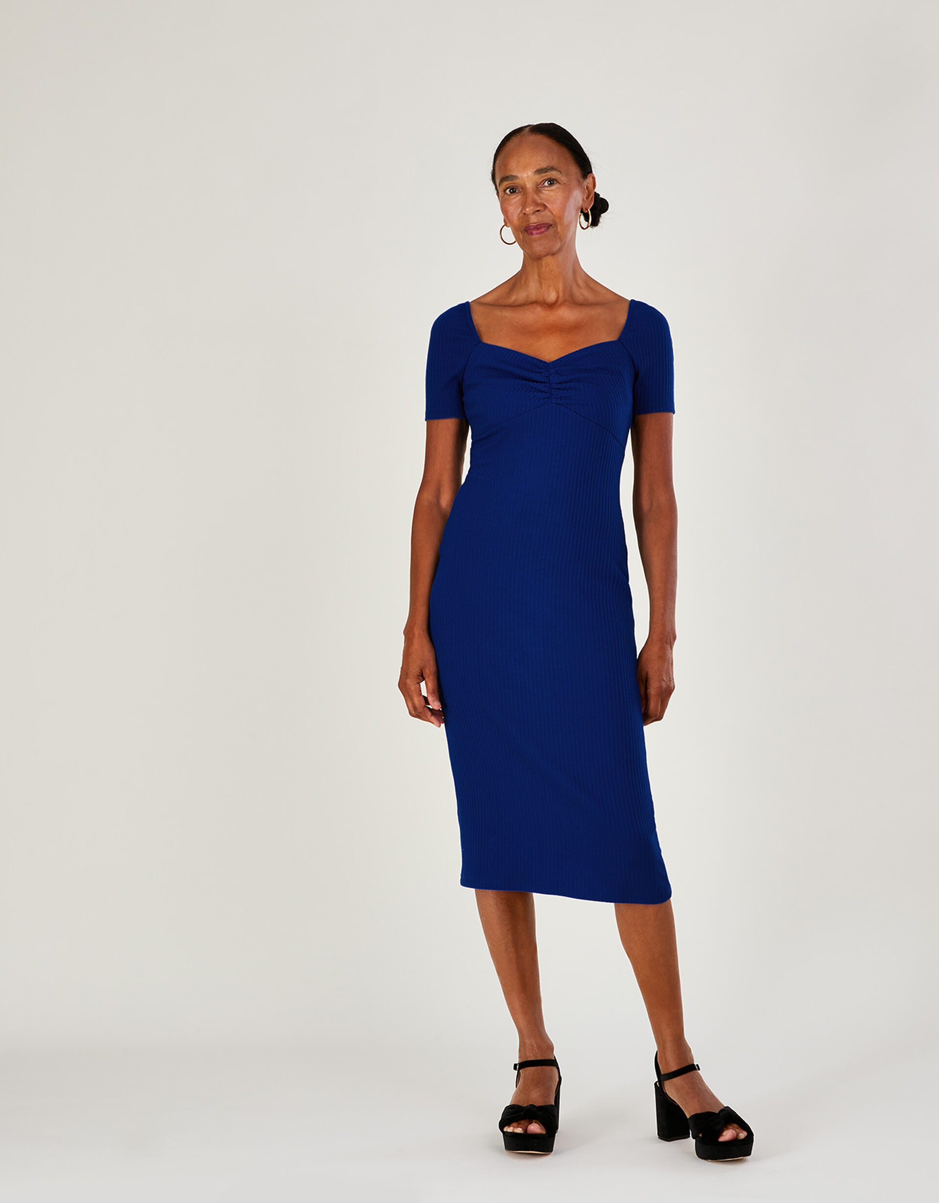 Ribbed Sweetheart Midi Jersey Dress Blue