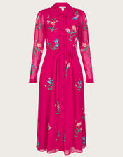Mara Embroidered Shirt Dress in Recycled Polyester, Pink (PINK), large