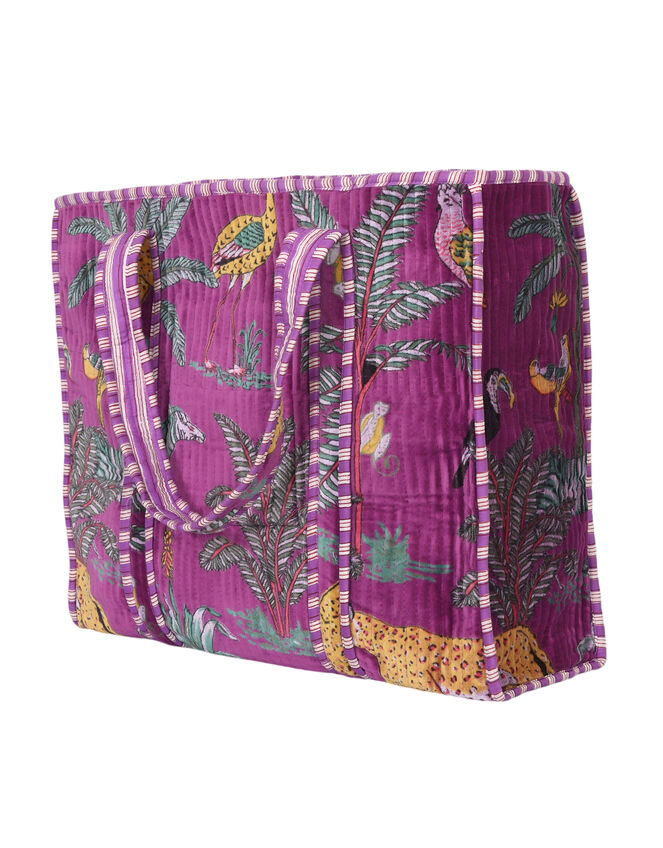Conscious Yoga Collective Velvet Jungle Print Tote Bag, Purple (PURPLE), large