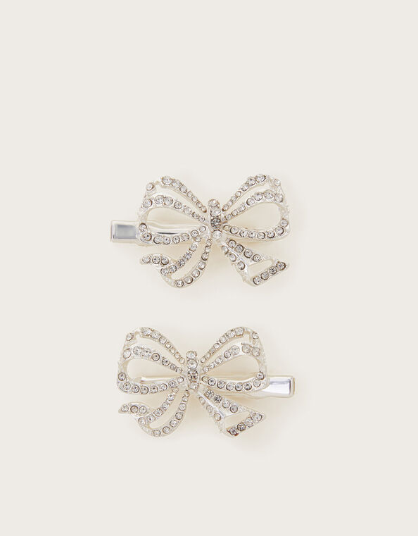 2-Pack Curly Bow Hair Clips, Silver (SILVER), large