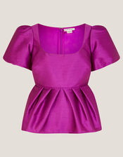 Sandra Smock Puff Sleeve Top, Purple (PURPLE), large