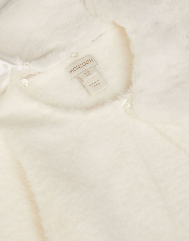 Faux Fur Collar Cardigan, Ivory (IVORY), large